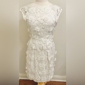 BCBGMaxAzaria Aveline White Embroidered Floral Appliqué Cut Out Silk Dress S